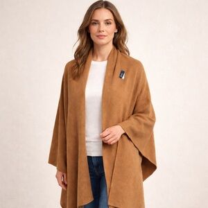 Lands’ End CashTouch Camel Travel Wrap Shawl Minimal Closet Staple Neutral